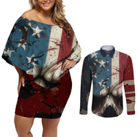 American Flag Skull Couples Matching Off Shoulder Short Dress and Long Sleeve Button Shirts I'm Not Anti - Social I'm Just Not User Friendly - Wonder Print Shop