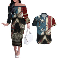 American Flag Skull Couples Matching Off The Shoulder Long Sleeve Dress and Hawaiian Shirt I'm Not Anti - Social I'm Just Not User Friendly - Wonder Print Shop