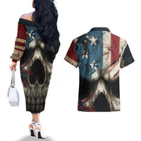American Flag Skull Couples Matching Off The Shoulder Long Sleeve Dress and Hawaiian Shirt I'm Not Anti - Social I'm Just Not User Friendly - Wonder Print Shop