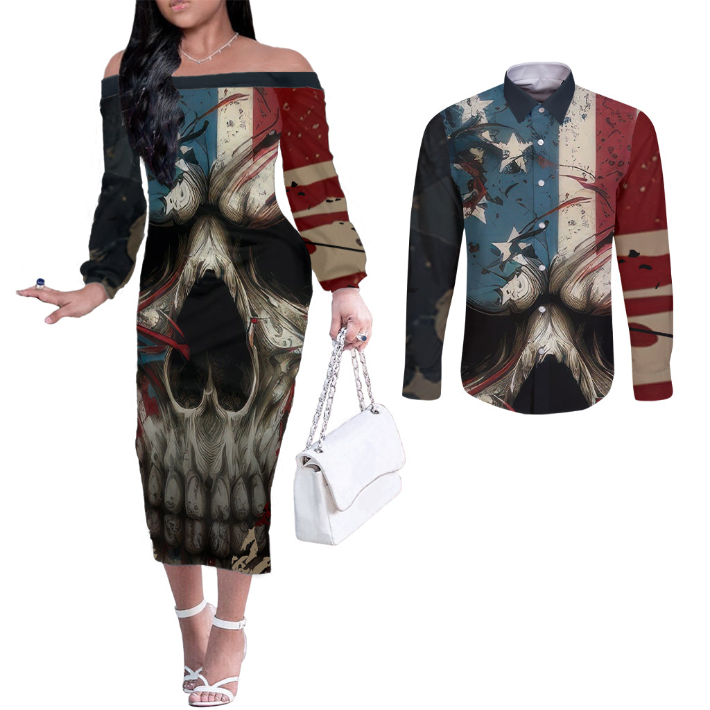 american-flag-skull-couples-matching-off-the-shoulder-long-sleeve-dress-and-long-sleeve-button-shirts-im-not-anti-social-im-just-not-user-friendly