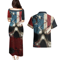 American Flag Skull Couples Matching Puletasi Dress and Hawaiian Shirt I'm Not Anti - Social I'm Just Not User Friendly - Wonder Print Shop