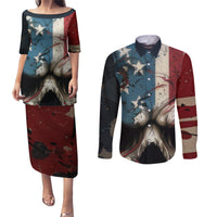 American Flag Skull Couples Matching Puletasi Dress and Long Sleeve Button Shirts I'm Not Anti - Social I'm Just Not User Friendly - Wonder Print Shop