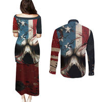 American Flag Skull Couples Matching Puletasi Dress and Long Sleeve Button Shirts I'm Not Anti - Social I'm Just Not User Friendly - Wonder Print Shop