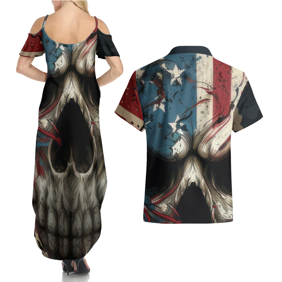 American Flag Skull Couples Matching Summer Maxi Dress and Hawaiian Shirt I'm Not Anti - Social I'm Just Not User Friendly - Wonder Print Shop
