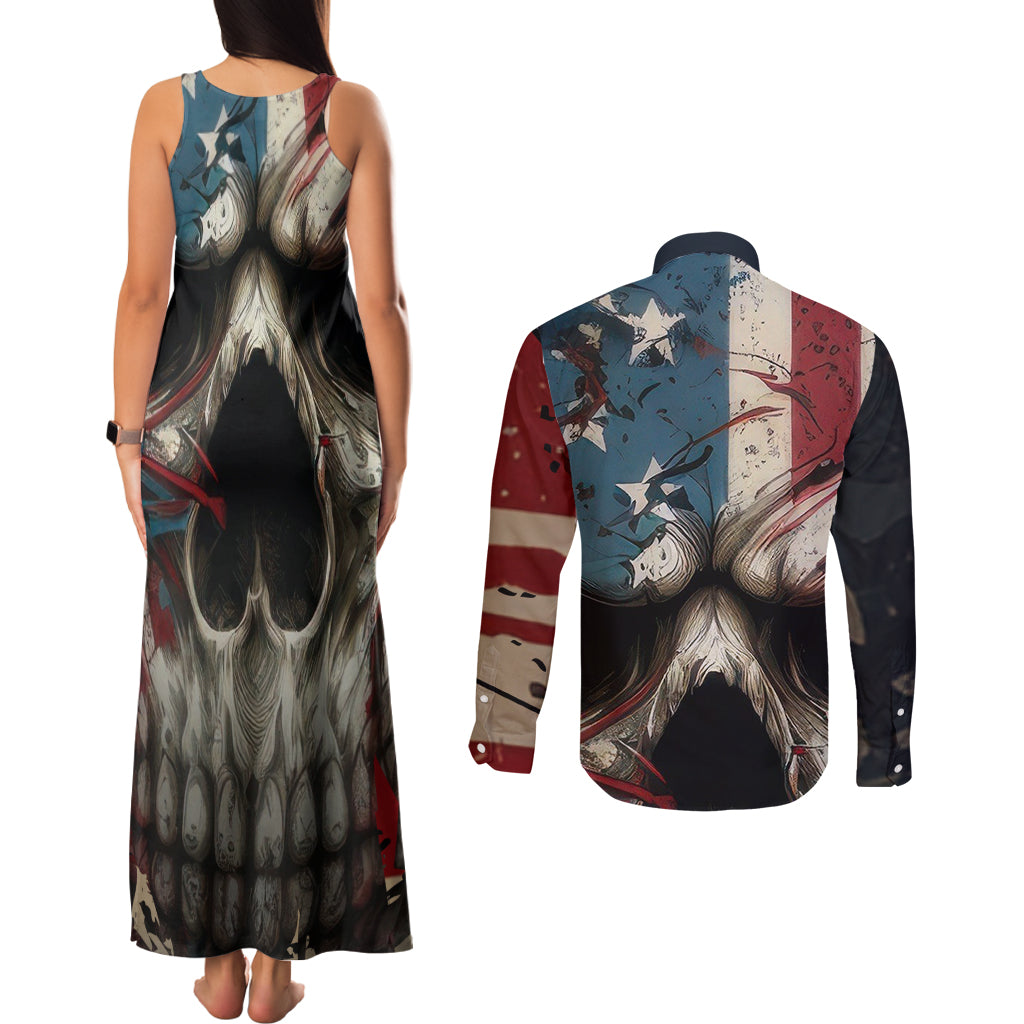 American Flag Skull Couples Matching Tank Maxi Dress and Long Sleeve Button Shirts I'm Not Anti - Social I'm Just Not User Friendly - Wonder Print Shop
