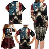 American Flag Skull Family Matching Long Sleeve Bodycon Dress and Hawaiian Shirt I'm Not Anti - Social I'm Just Not User Friendly - Wonder Print Shop