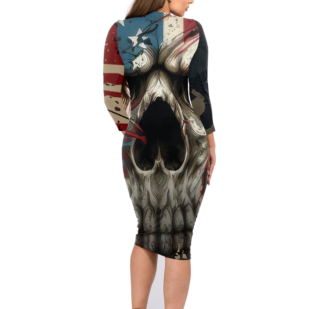 American Flag Skull Family Matching Long Sleeve Bodycon Dress and Hawaiian Shirt I'm Not Anti - Social I'm Just Not User Friendly - Wonder Print Shop