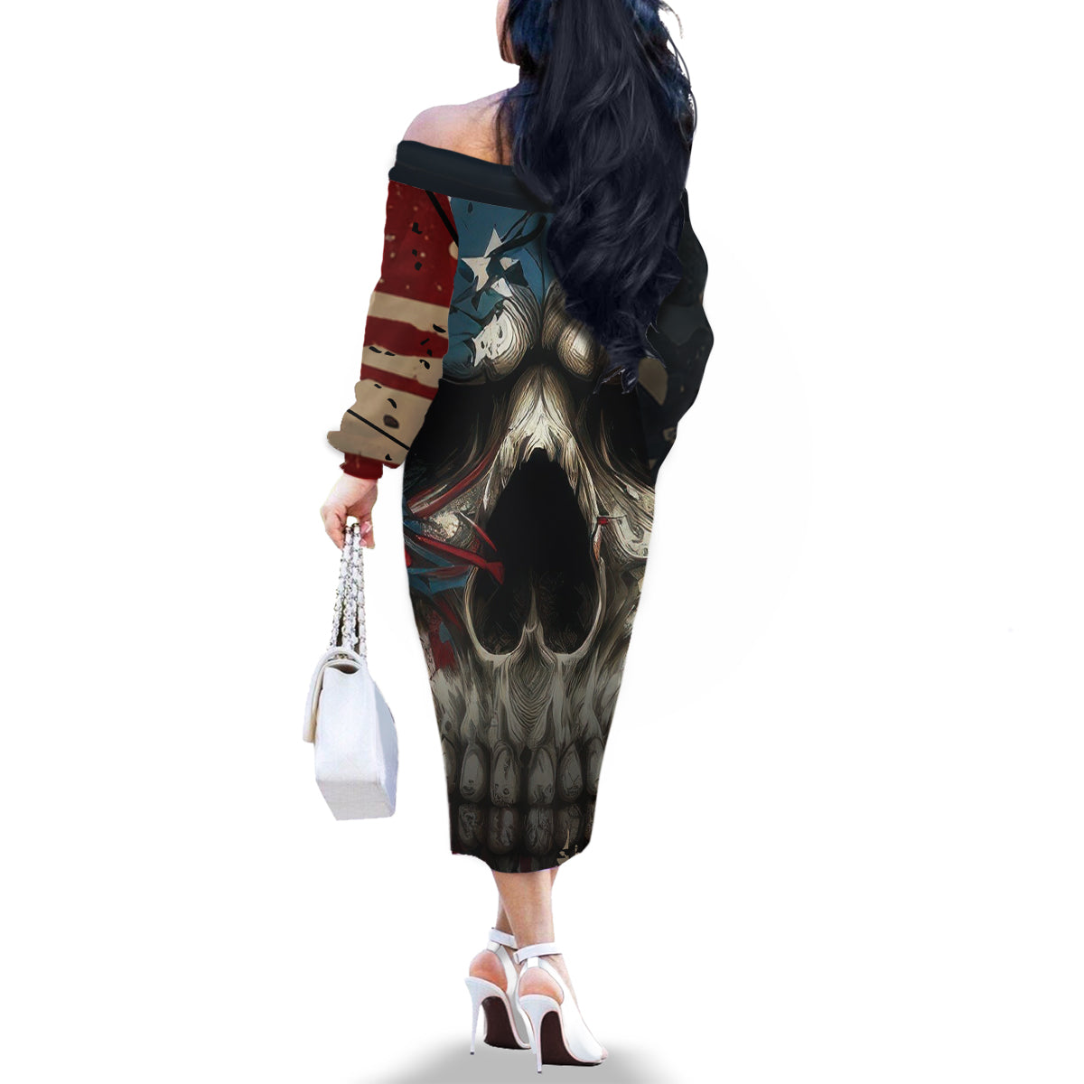 American Flag Skull Family Matching Off Shoulder Long Sleeve Dress and Hawaiian Shirt I'm Not Anti - Social I'm Just Not User Friendly - Wonder Print Shop