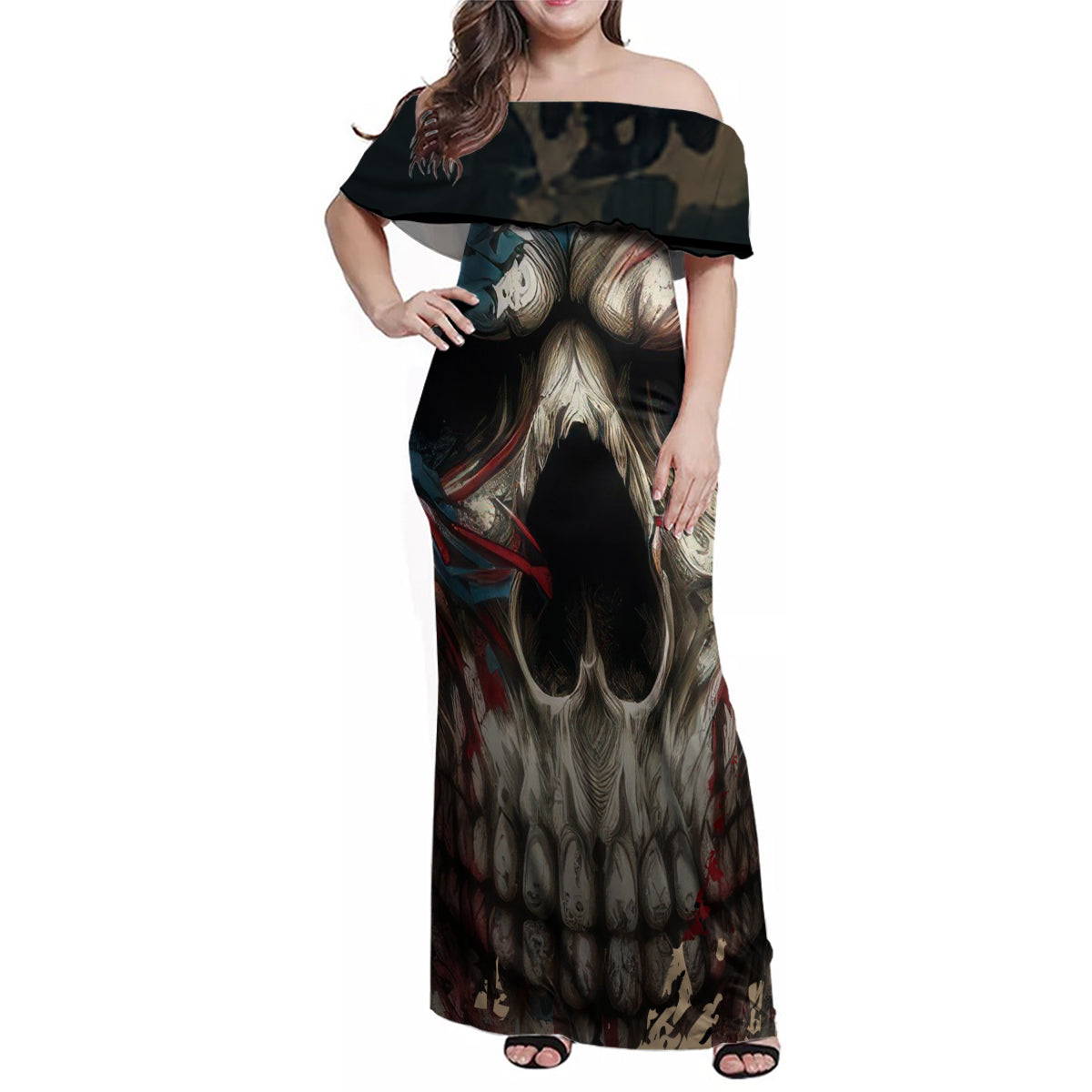 American Flag Skull Family Matching Off Shoulder Maxi Dress and Hawaiian Shirt I'm Not Anti - Social I'm Just Not User Friendly - Wonder Print Shop