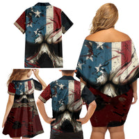 American Flag Skull Family Matching Off Shoulder Short Dress and Hawaiian Shirt I'm Not Anti - Social I'm Just Not User Friendly - Wonder Print Shop