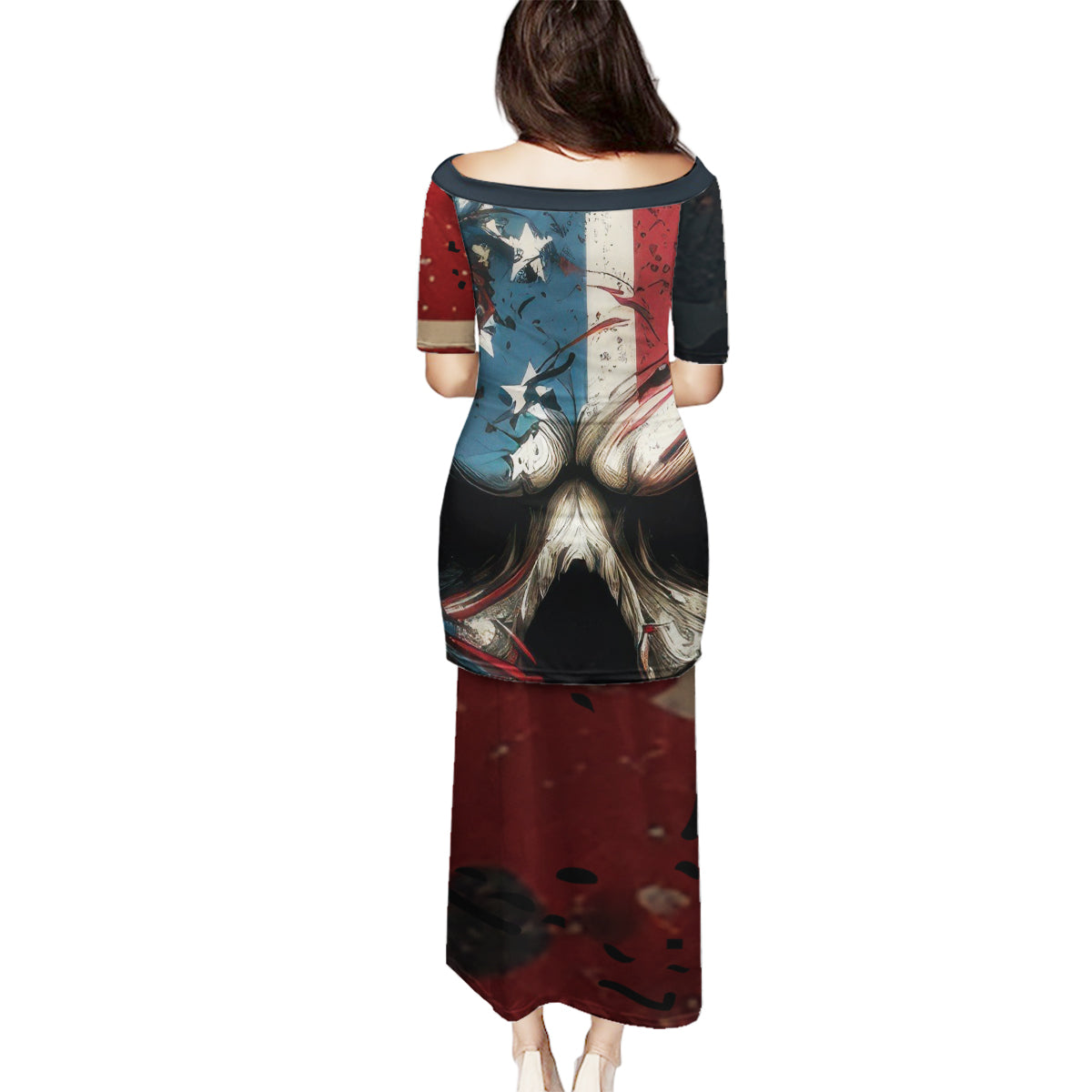 American Flag Skull Family Matching Puletasi Dress and Hawaiian Shirt I'm Not Anti - Social I'm Just Not User Friendly - Wonder Print Shop