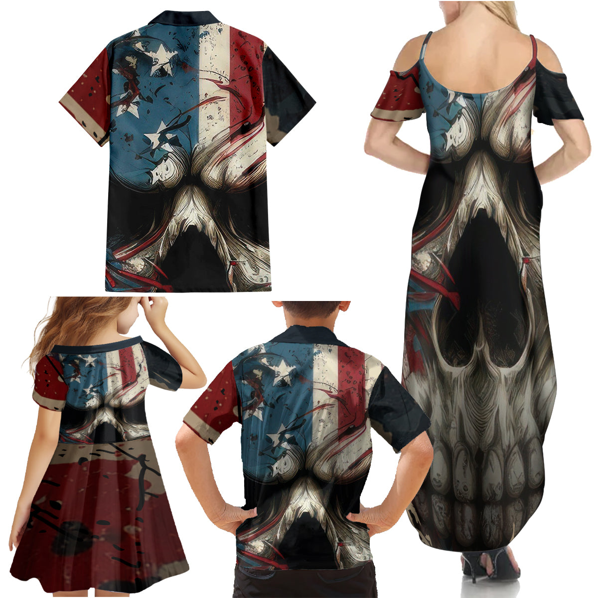 American Flag Skull Family Matching Summer Maxi Dress and Hawaiian Shirt I'm Not Anti - Social I'm Just Not User Friendly - Wonder Print Shop