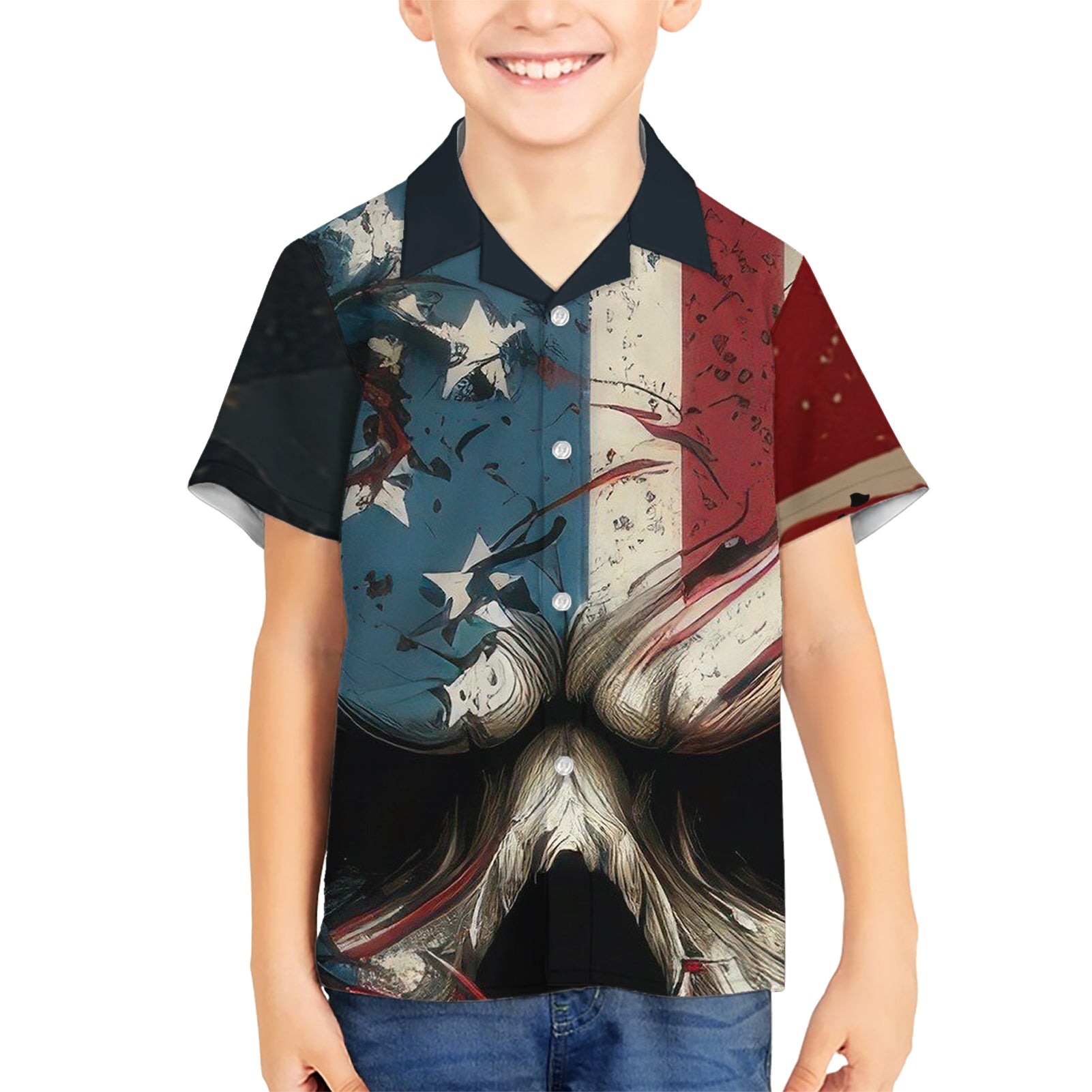 American Flag Skull Kid Hawaiian Shirt I'm Not Anti - Social I'm Just Not User Friendly - Wonder Print Shop