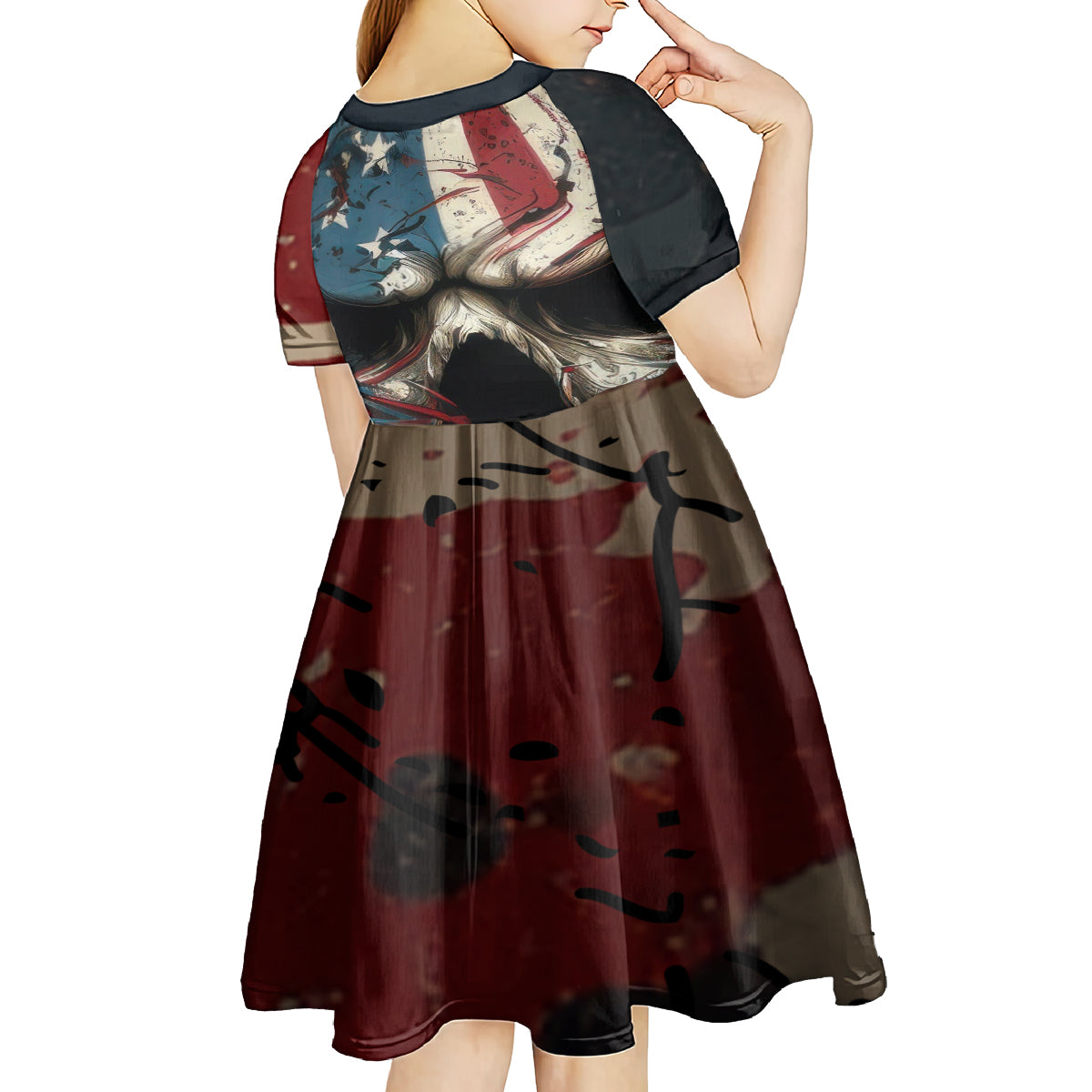 American Flag Skull Kid Short Sleeve Dress I'm Not Anti - Social I'm Just Not User Friendly - Wonder Print Shop