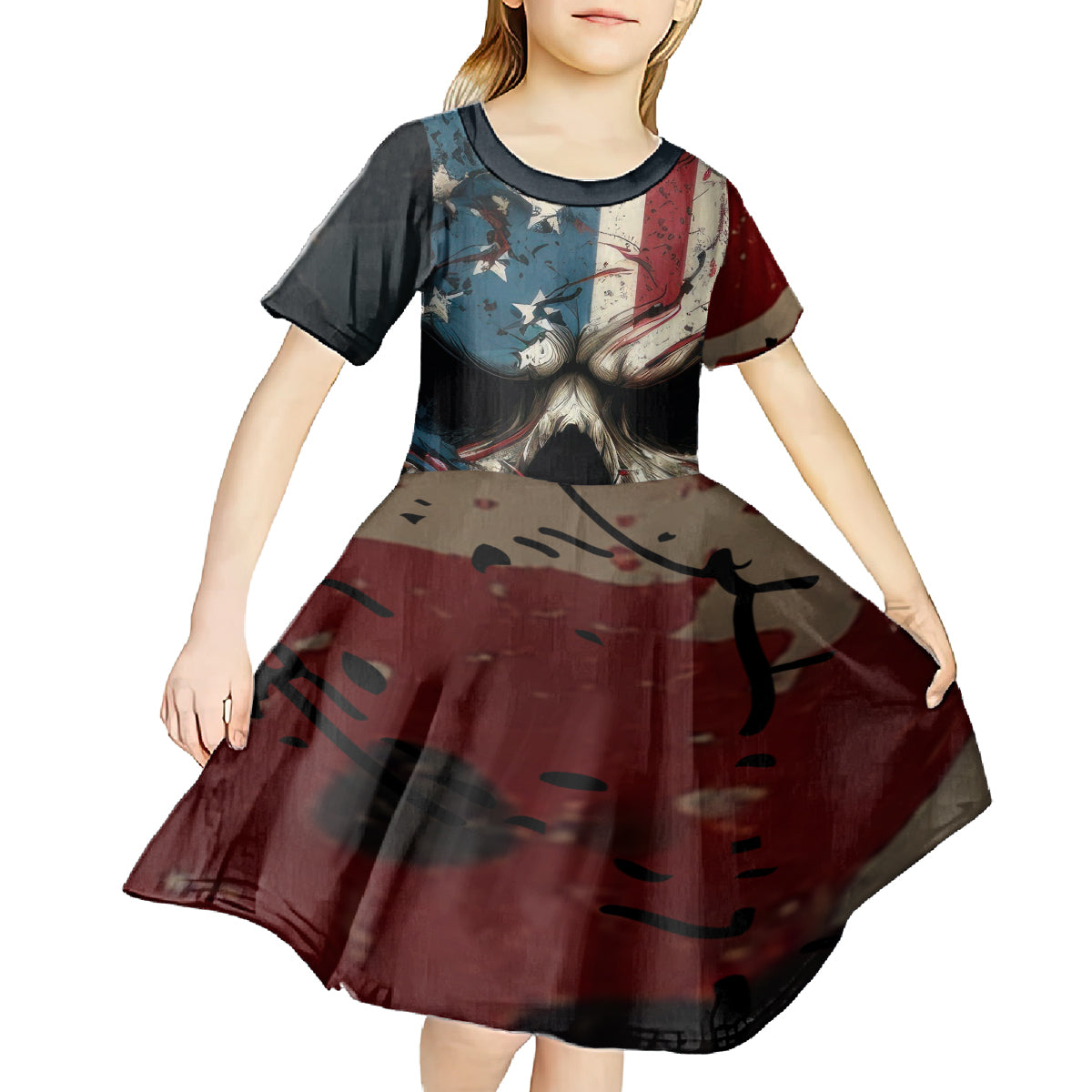 American Flag Skull Kid Short Sleeve Dress I'm Not Anti - Social I'm Just Not User Friendly - Wonder Print Shop