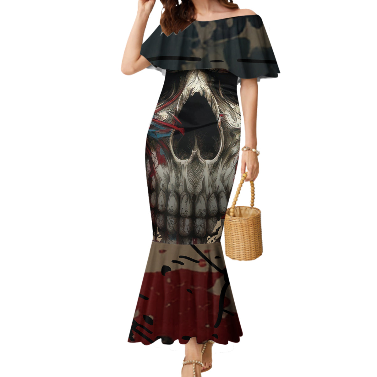 American Flag Skull Mermaid Dress I'm Not Anti - Social I'm Just Not User Friendly - Wonder Print Shop