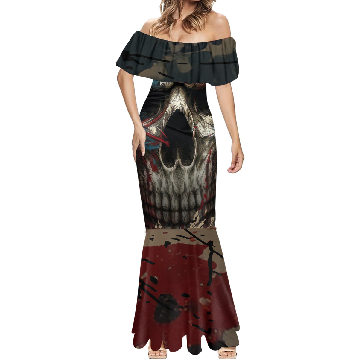 American Flag Skull Mermaid Dress I'm Not Anti - Social I'm Just Not User Friendly - Wonder Print Shop