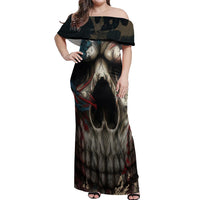 American Flag Skull Off Shoulder Maxi Dress I'm Not Anti - Social I'm Just Not User Friendly - Wonder Print Shop