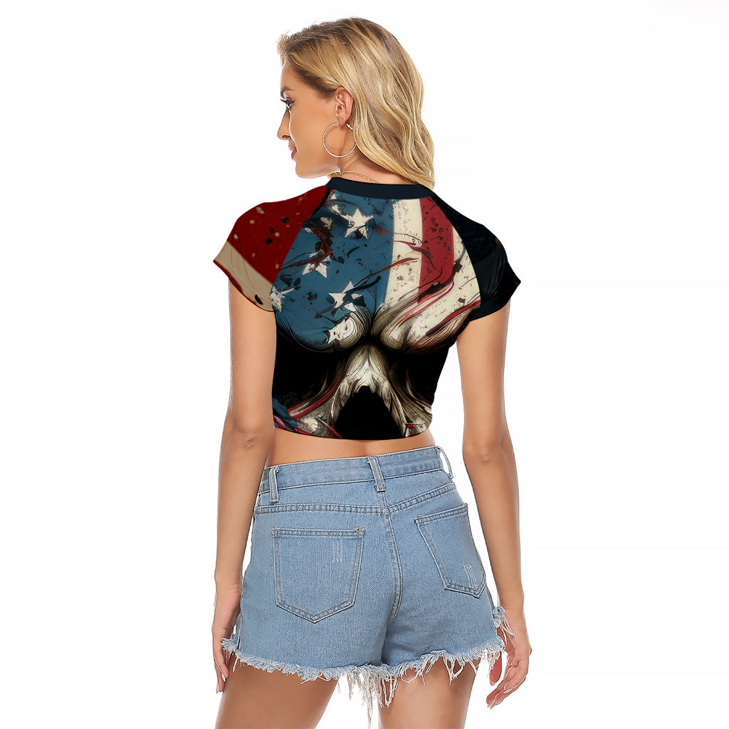 American Flag Skull Raglan Cropped T Shirt I'm Not Anti - Social I'm Just Not User Friendly - Wonder Print Shop