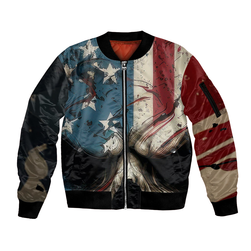 American Flag Skull Sleeve Zip Bomber Jacket I'm Not Anti - Social I'm Just Not User Friendly - Wonder Print Shop
