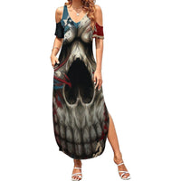 American Flag Skull Summer Maxi Dress I'm Not Anti - Social I'm Just Not User Friendly - Wonder Print Shop