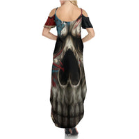 American Flag Skull Summer Maxi Dress I'm Not Anti - Social I'm Just Not User Friendly - Wonder Print Shop