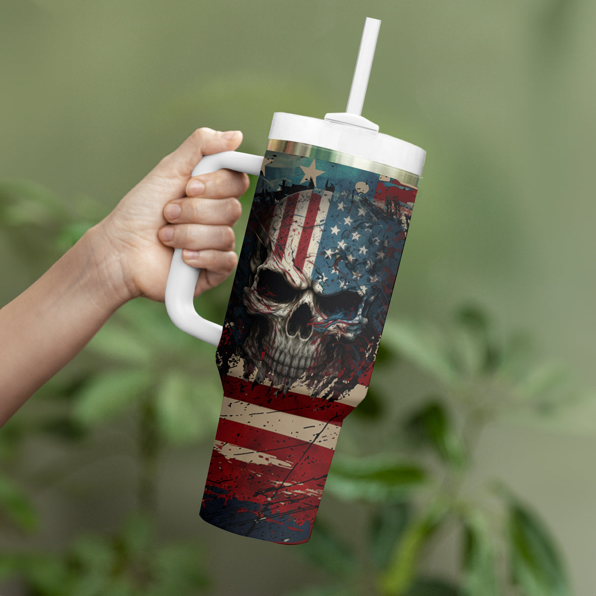 American Flag Skull Tumbler With Handle I'm Not Anti - Social I'm Just Not User Friendly - Wonder Print Shop