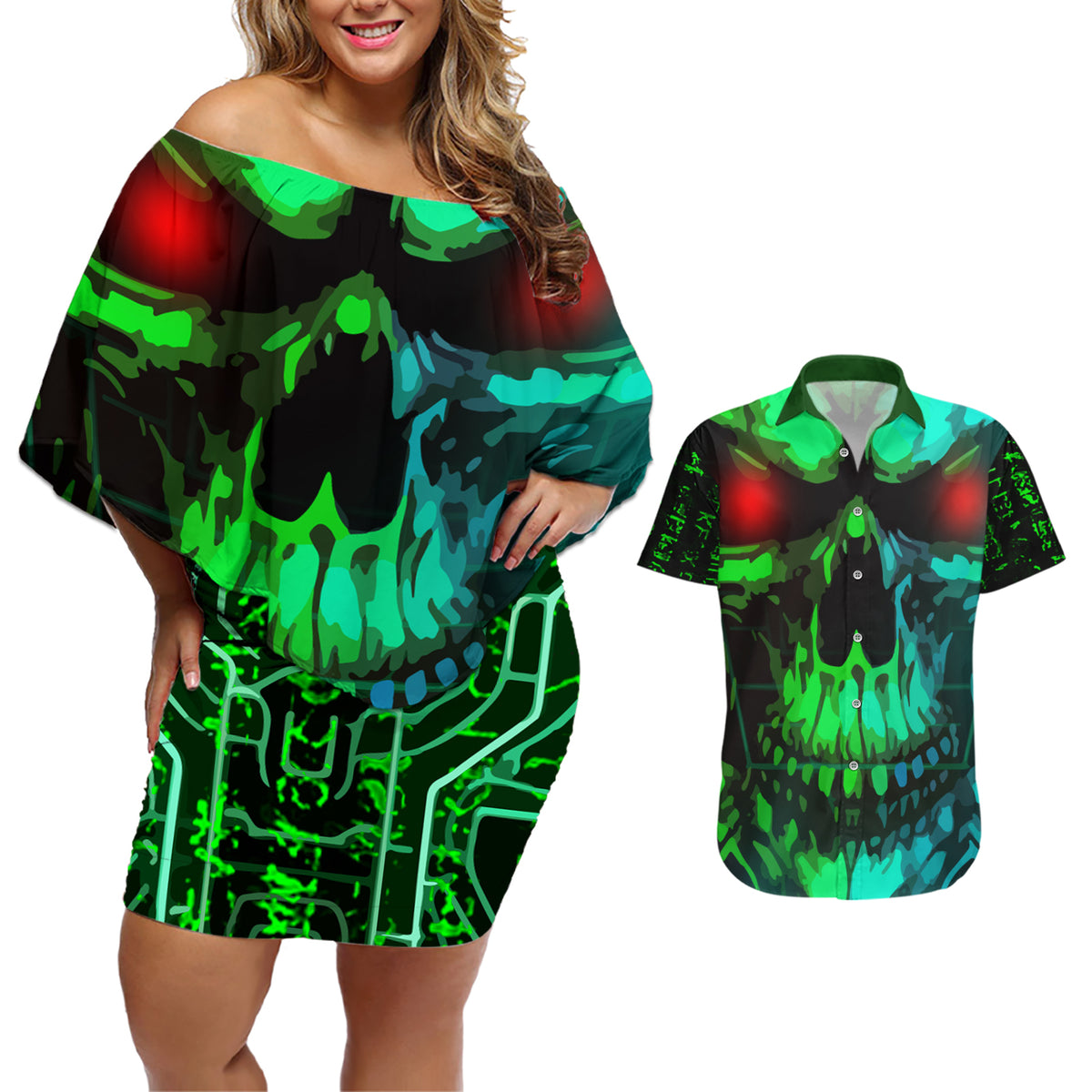 I Fing Hate These People Couples Matching Off Shoulder Short Dress and Hawaiian Shirt - Wonder Print Shop