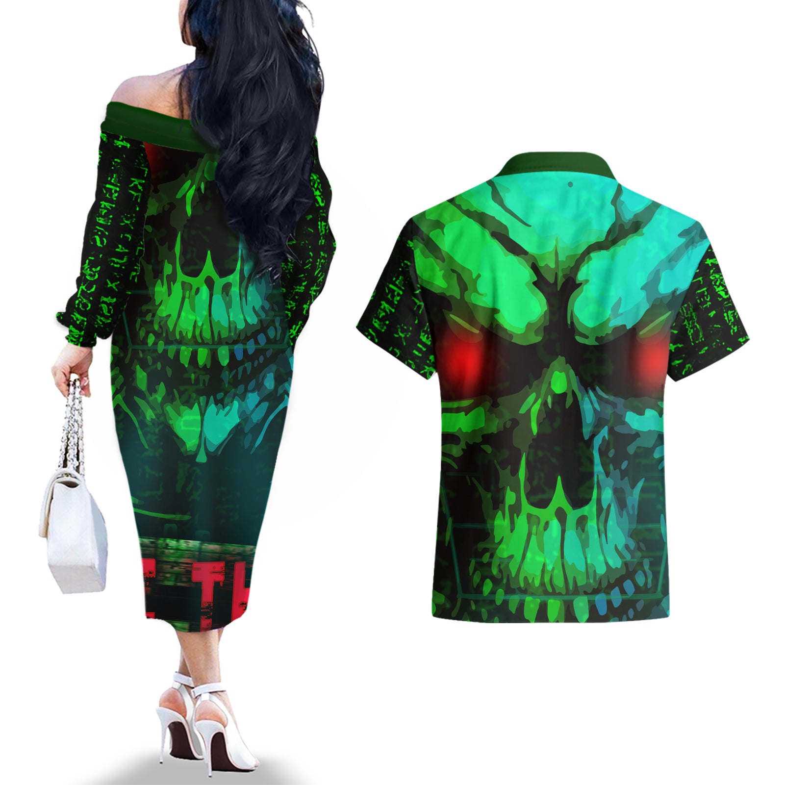 I Fing Hate These People Couples Matching Off The Shoulder Long Sleeve Dress and Hawaiian Shirt - Wonder Print Shop