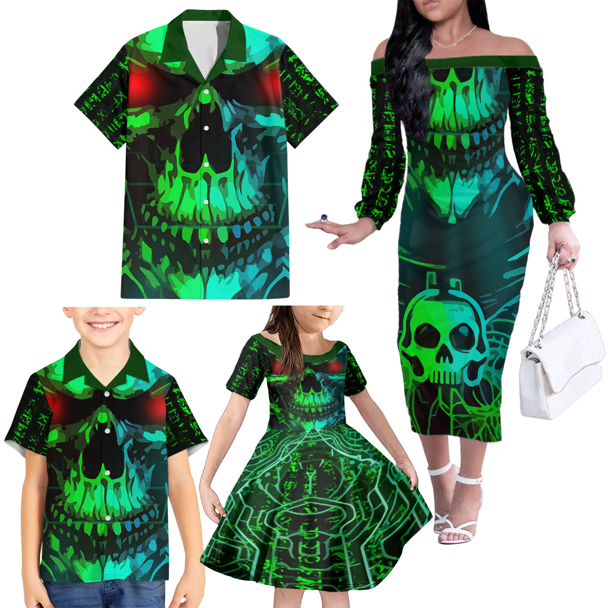 I Fing Hate These People Family Matching Off Shoulder Long Sleeve Dress and Hawaiian Shirt - Wonder Print Shop