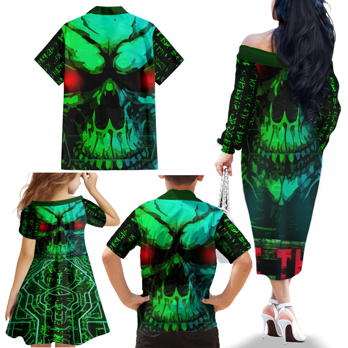 I Fing Hate These People Family Matching Off Shoulder Long Sleeve Dress and Hawaiian Shirt - Wonder Print Shop