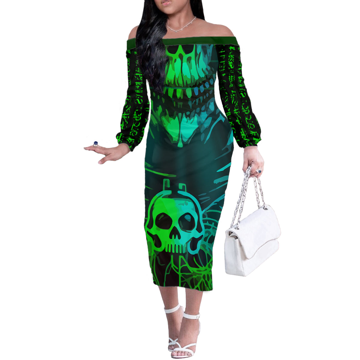 I Fing Hate These People Off The Shoulder Long Sleeve Dress - Wonder Print Shop