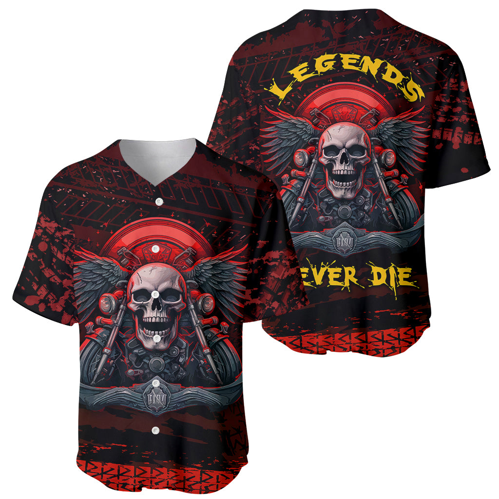 Skull Biker Baseball Jersey Legend Never Die - Wonder Print Shop