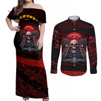 Skull Biker Couples Matching Off Shoulder Maxi Dress and Long Sleeve Button Shirts Legend Never Die - Wonder Print Shop