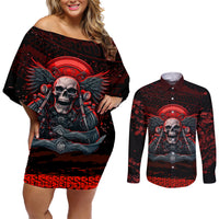 Skull Biker Couples Matching Off Shoulder Short Dress and Long Sleeve Button Shirts Legend Never Die - Wonder Print Shop