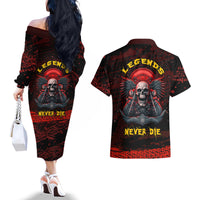 Skull Biker Couples Matching Off The Shoulder Long Sleeve Dress and Hawaiian Shirt Legend Never Die - Wonder Print Shop