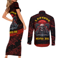 Skull Biker Couples Matching Short Sleeve Bodycon Dress and Long Sleeve Button Shirts Legend Never Die - Wonder Print Shop