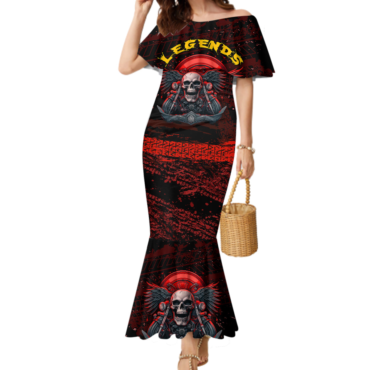 Skull Biker Family Matching Mermaid Dress and Hawaiian Shirt Legend Never Die - Wonder Print Shop