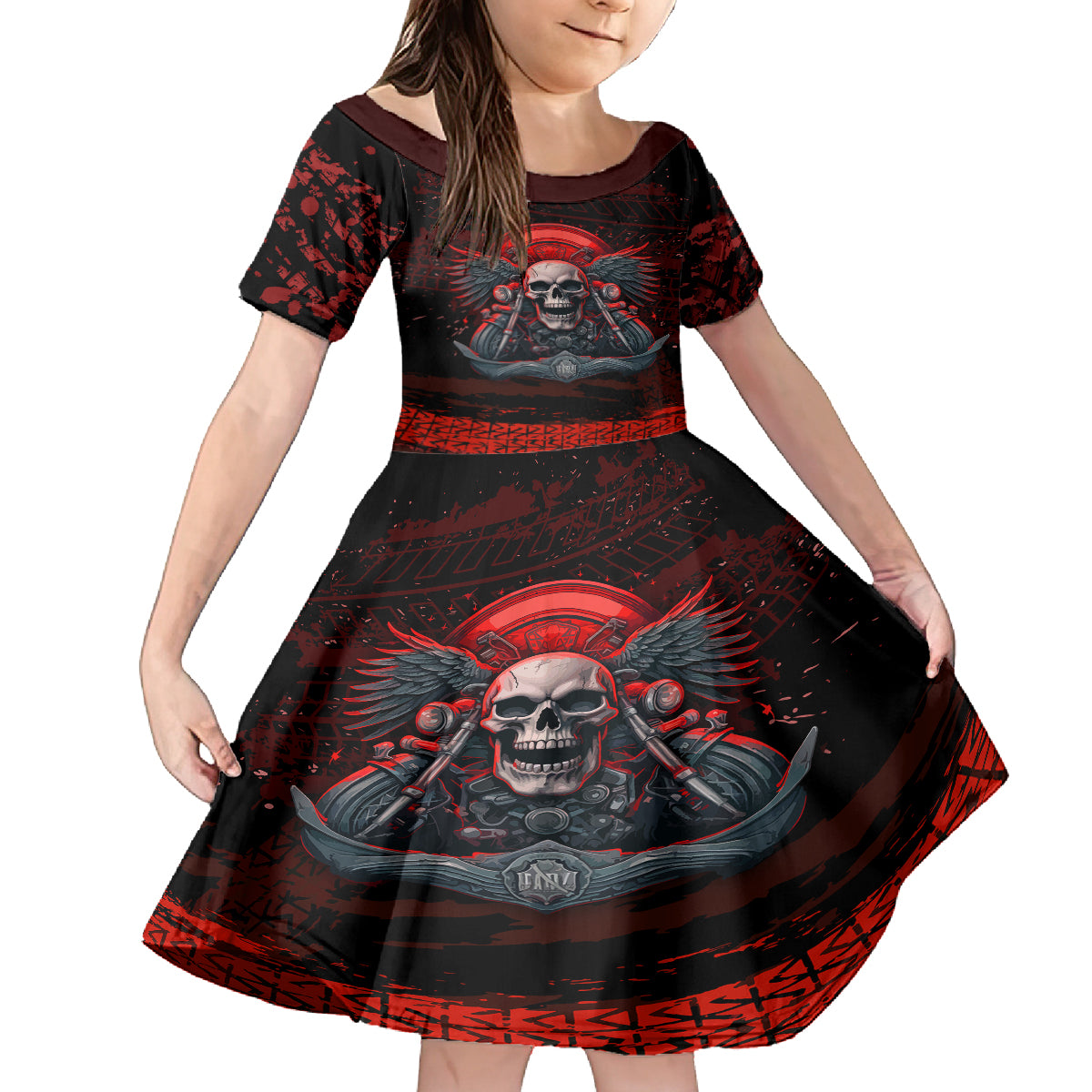 Skull Biker Family Matching Off Shoulder Maxi Dress and Hawaiian Shirt Legend Never Die - Wonder Print Shop