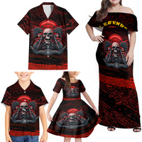 Skull Biker Family Matching Off Shoulder Maxi Dress and Hawaiian Shirt Legend Never Die - Wonder Print Shop