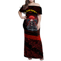 Skull Biker Family Matching Off Shoulder Maxi Dress and Hawaiian Shirt Legend Never Die - Wonder Print Shop