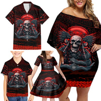 Skull Biker Family Matching Off Shoulder Short Dress and Hawaiian Shirt Legend Never Die - Wonder Print Shop