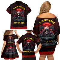 Skull Biker Family Matching Off Shoulder Short Dress and Hawaiian Shirt Legend Never Die - Wonder Print Shop