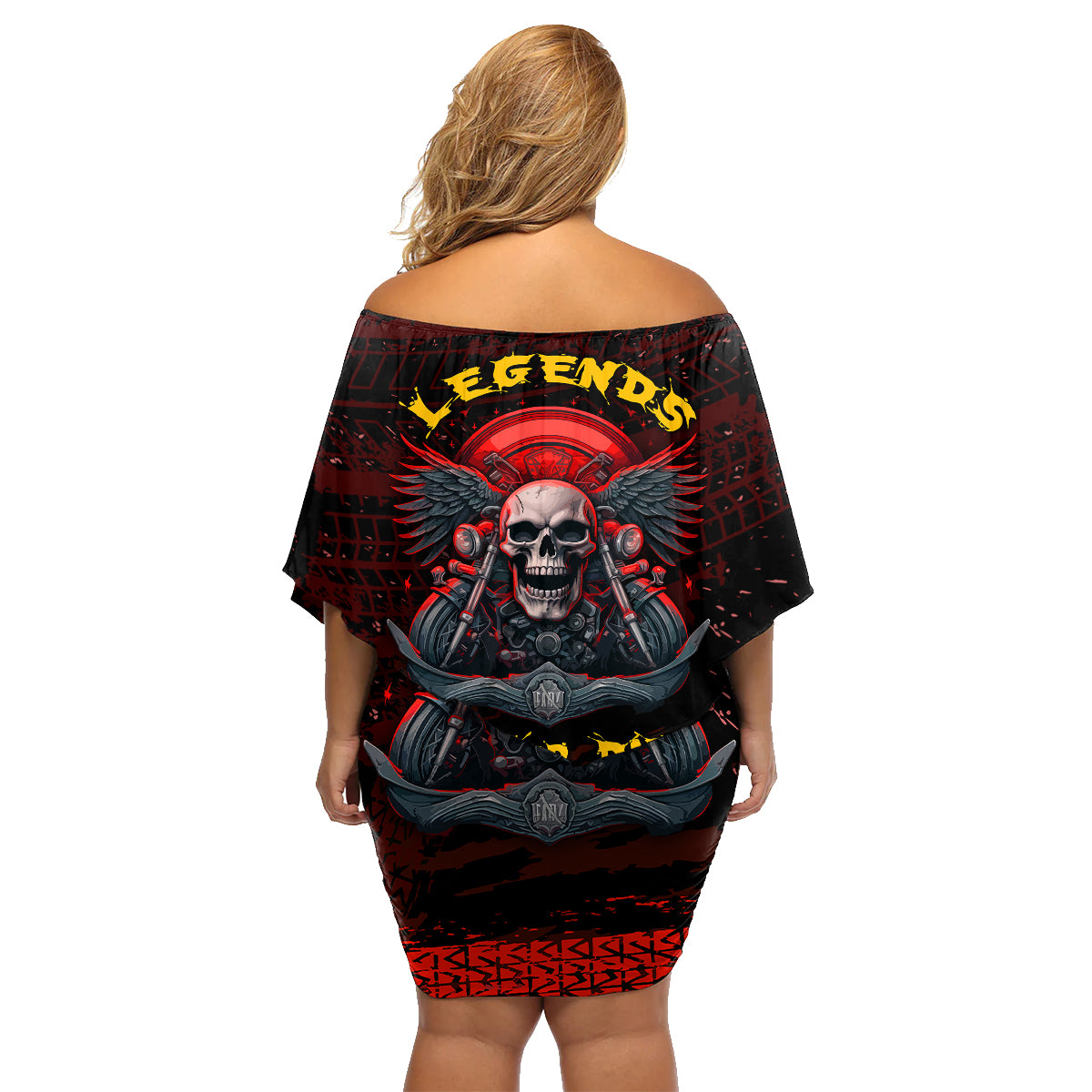 Skull Biker Family Matching Off Shoulder Short Dress and Hawaiian Shirt Legend Never Die - Wonder Print Shop