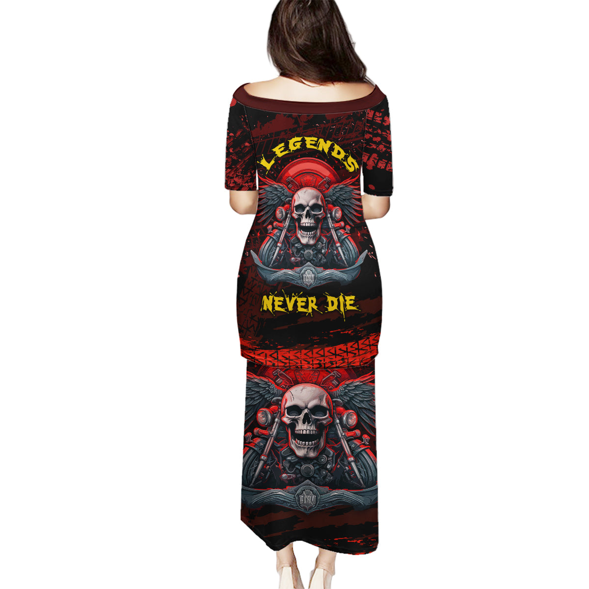 Skull Biker Family Matching Puletasi Dress and Hawaiian Shirt Legend Never Die - Wonder Print Shop