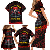 Skull Biker Family Matching Short Sleeve Bodycon Dress and Hawaiian Shirt Legend Never Die - Wonder Print Shop