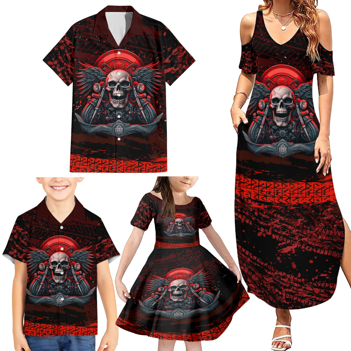 Skull Biker Family Matching Summer Maxi Dress and Hawaiian Shirt Legend Never Die - Wonder Print Shop