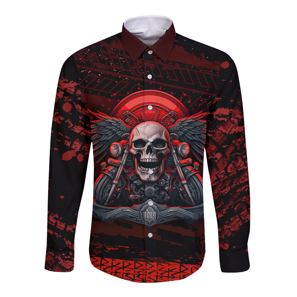 Skull Biker Long Sleeve Button Shirt Legend Never Die - Wonder Print Shop