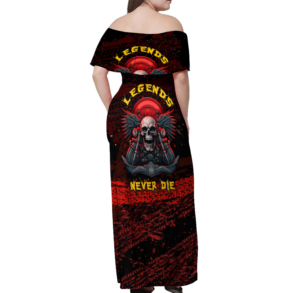 Skull Biker Off Shoulder Maxi Dress Legend Never Die - Wonder Print Shop
