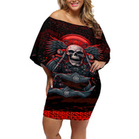Skull Biker Off Shoulder Short Dress Legend Never Die - Wonder Print Shop